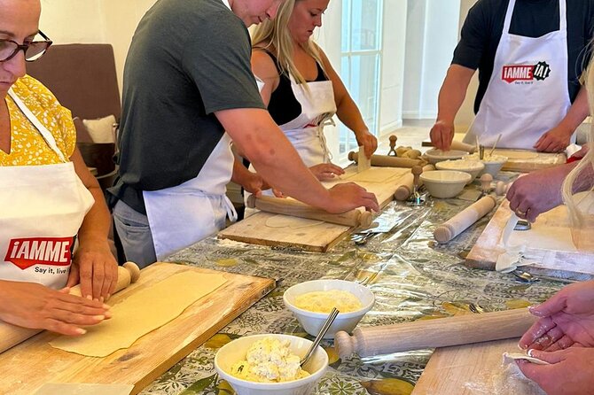 Sorrento: Hands-On Pasta, Tiramisu & Limoncello Fun Class - Cooking ravioli and Caprese salad the hands-on way