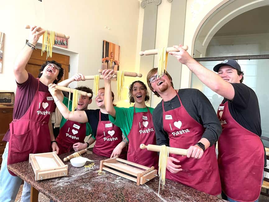 Venice: Pasta Class with Wine and Gelato - Wine tasting with Tuscan bottles: Dalle Nostre Mani at the table